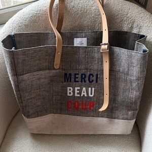 Merci Beaucoup Beige and Black Travel Tote